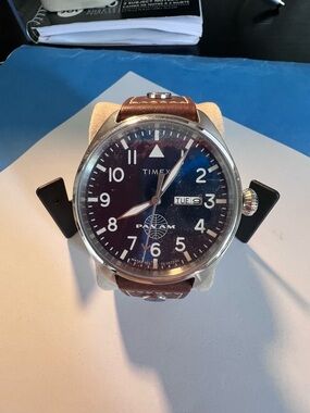 *NEW* Time Pan Am Limited Edition Men’s Brown Leather Strap Pilot Watch - Blue